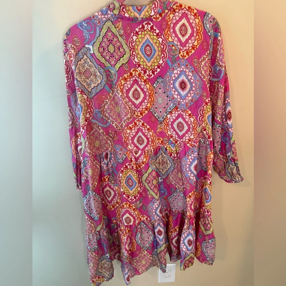 Le Ragazze Paisley 100% Linen Mini Dress Made In Italy Size M - Picture 3 of 8